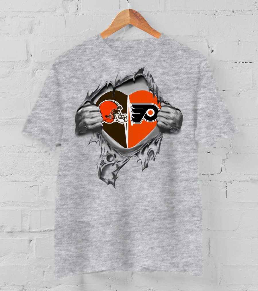 Browns Philadelphia Flyers Heart Logo Tear T-Shirt