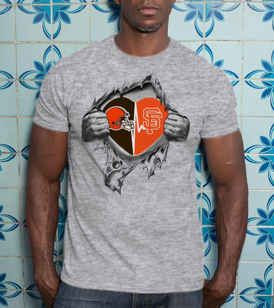 Cleveland Browns San Francisco Giants Heart Logo Fan Pride T-Shirt