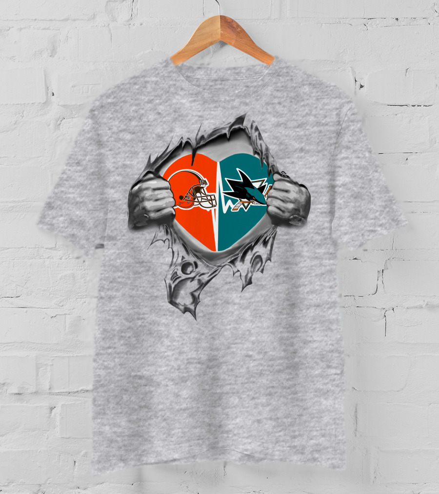 Browns San Jose Sharks Heart Helmet T-Shirt