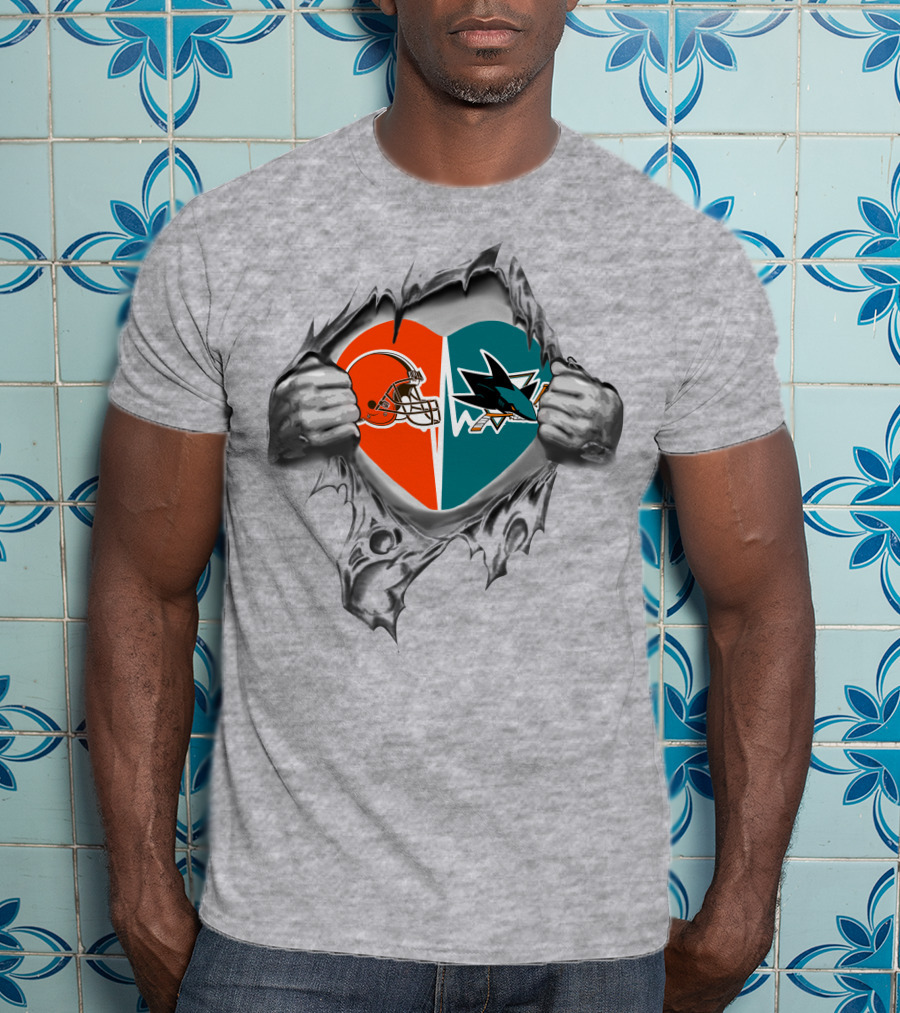 Browns San Jose Sharks Heart Helmet T-Shirt
