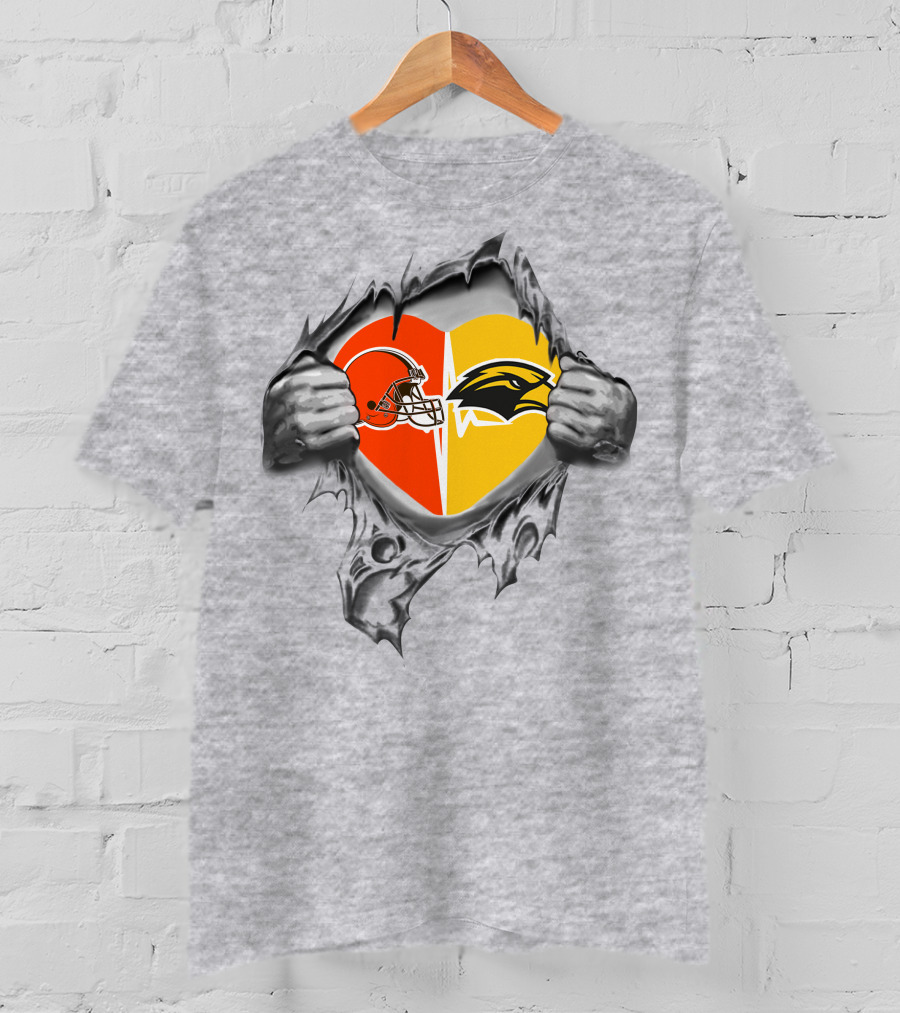 Browns Southern Mississippi Golden Eagles Heart Helmet Logo Breakthrough T-Shirt