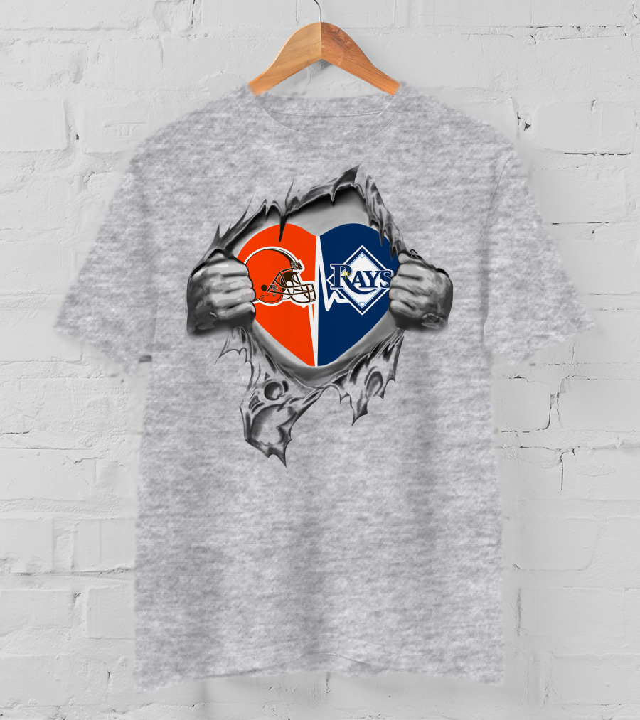 Browns Tampa Bay Rays Heart Logo With Ripped Hands T-Shirt