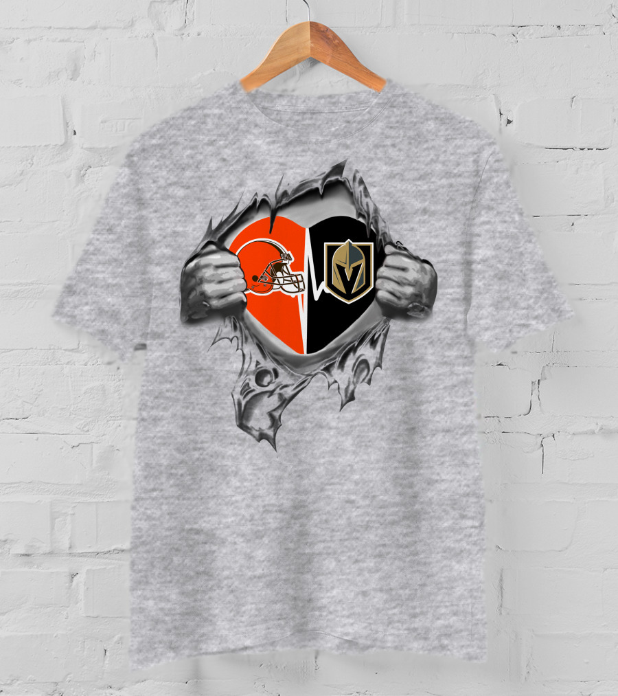 Browns Vegas Golden Knights Heart Logo With Ripped Effect T-Shirt
