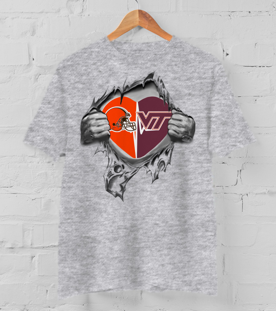 Browns Virginia Tech Hokies Heart Helmet Vt T-Shirt