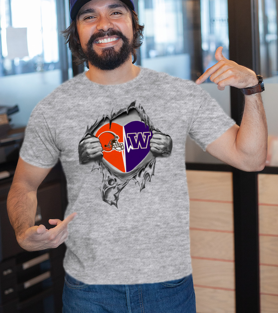 Cleveland Browns Washington Huskies Heart Logo Fan Pride T-Shirt