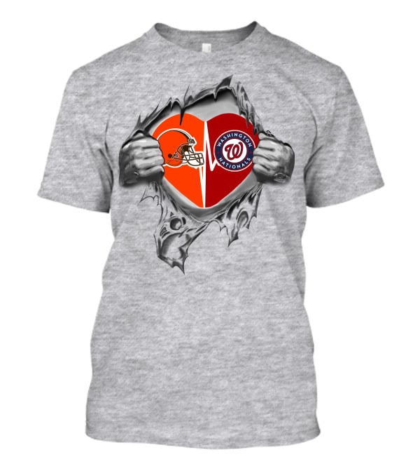 Browns Washington Nationals Heart Logo Torn Fabric T-Shirt