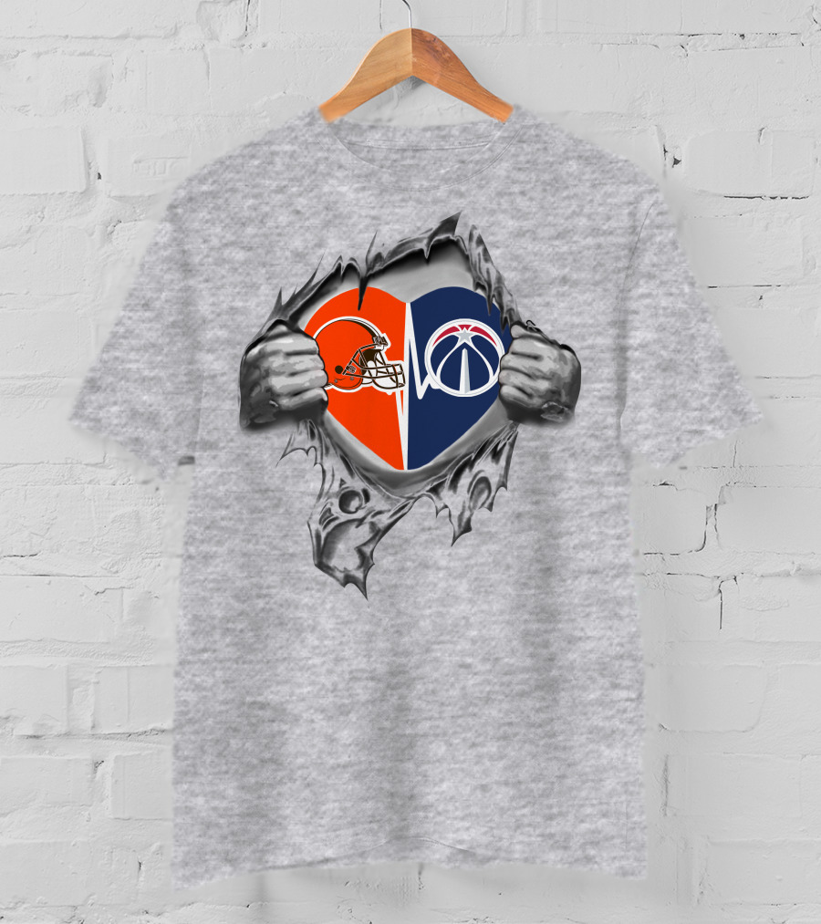 Browns Washington Wizards Heart Symbol With Logos T-Shirt
