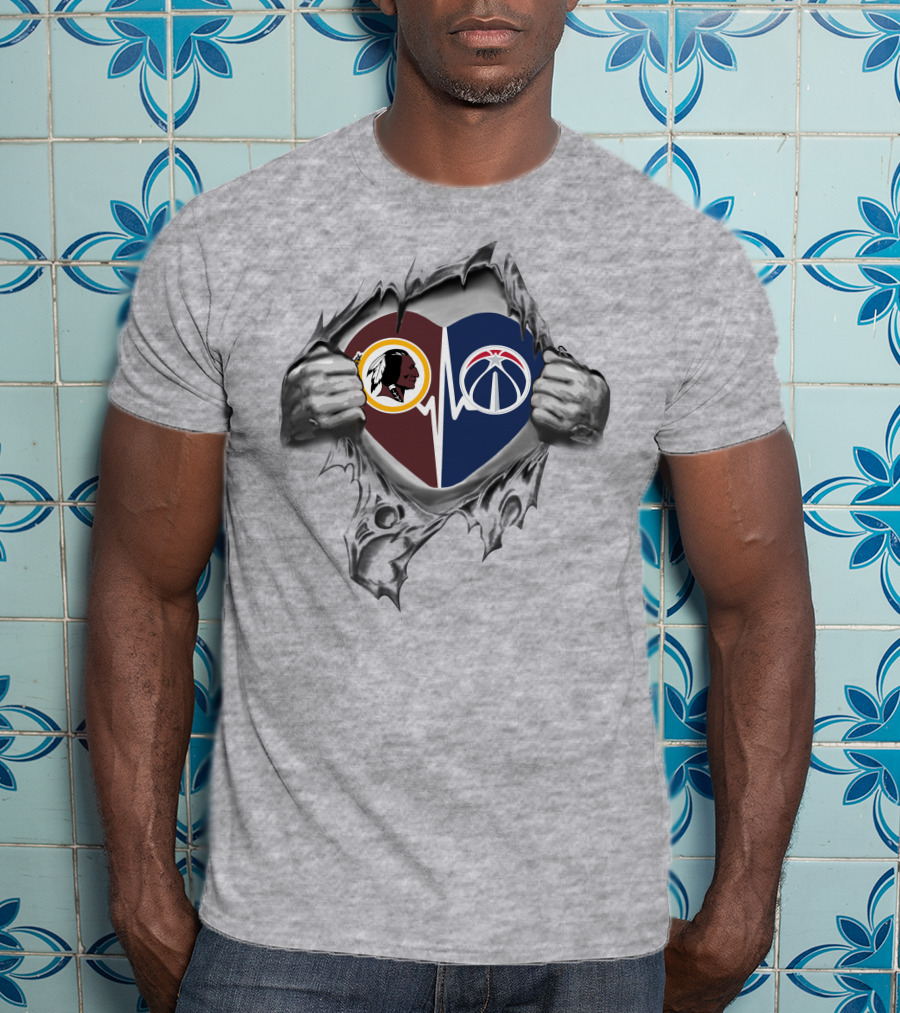 Washington Redskins Wizards Heartbeat Logo Rip T-Shirt