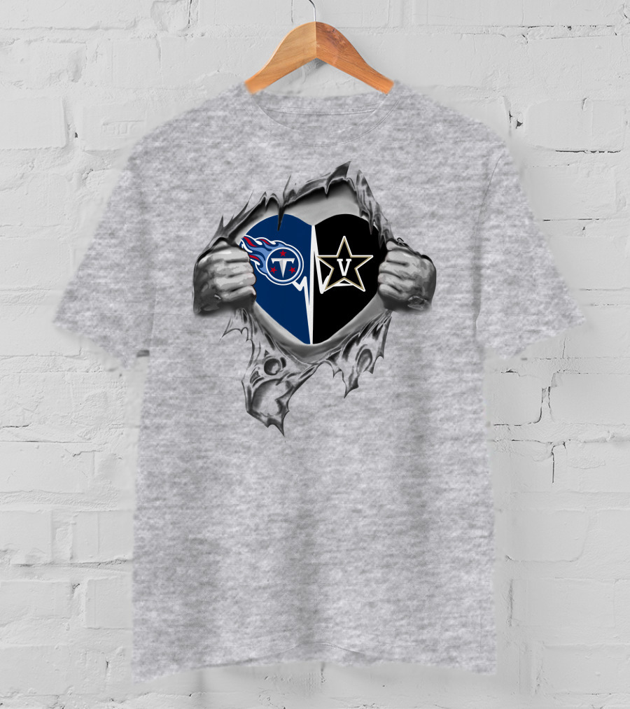 Tennessee Titans Vanderbilt Commodores Heart Logo Rip T-Shirt