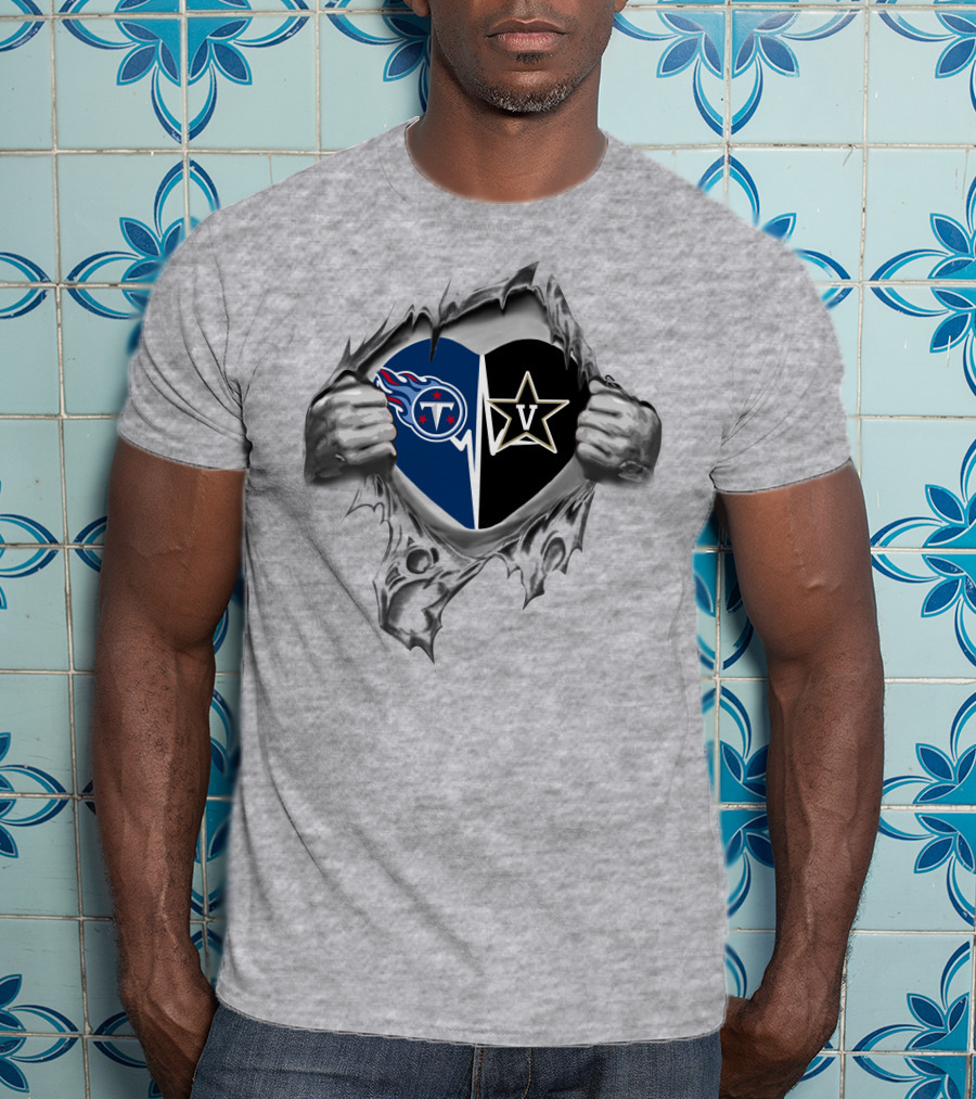 Tennessee Titans Vanderbilt Commodores Heart Logo Rip T-Shirt