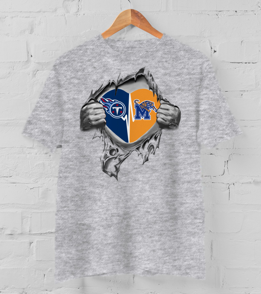 Tennessee Titans Memphis Tigers Heart T-Shirt