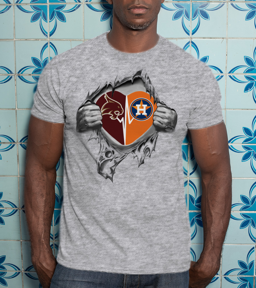 Astros Heart Sw Texas State Bobcats Hands Peeking T-Shirt