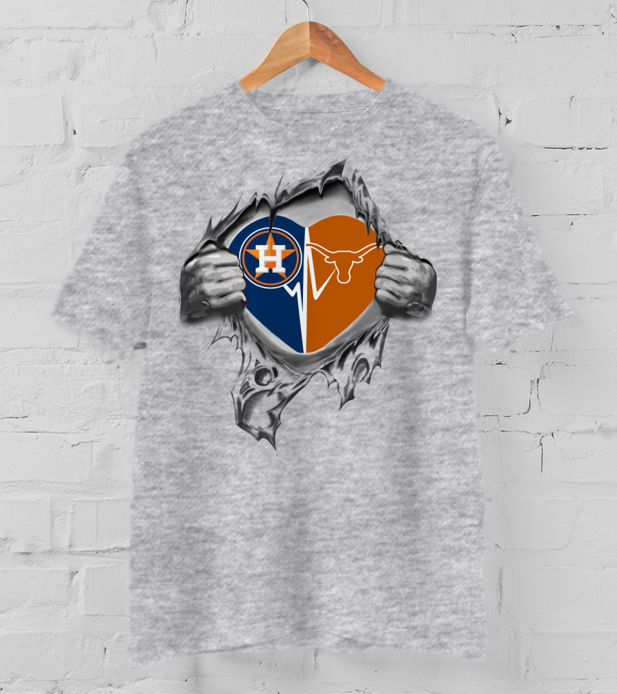 Astros And Texas Longhorns Split Heart T-Shirt