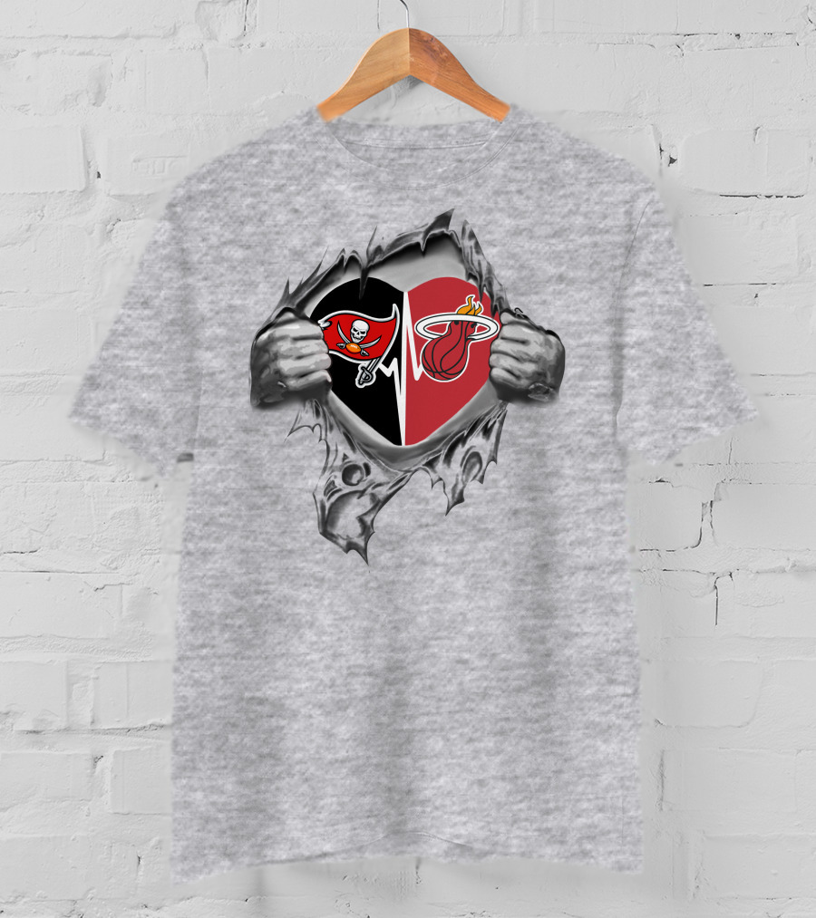 Buccaneers And Miami Heat Heartbeat Passion T-Shirt