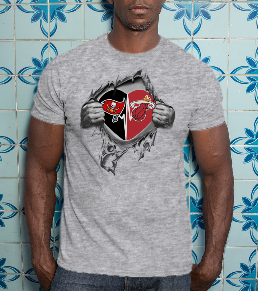 Buccaneers And Miami Heat Heartbeat Passion T-Shirt