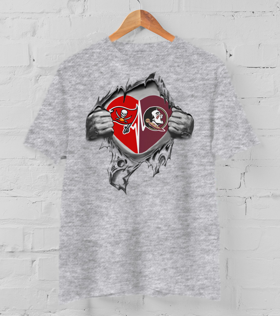Tampa Bay Buccaneers And Florida State Seminoles Heartbeat Loyalty T-Shirt