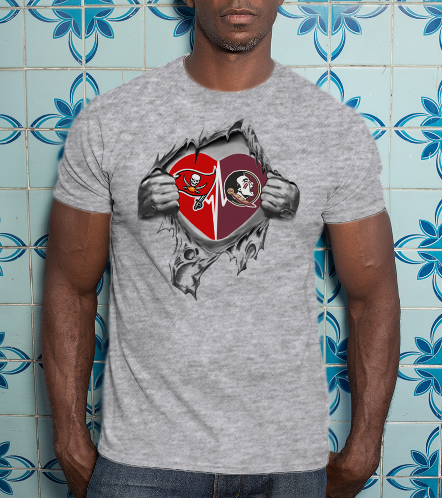 Tampa Bay Buccaneers And Florida State Seminoles Heartbeat Loyalty T-Shirt