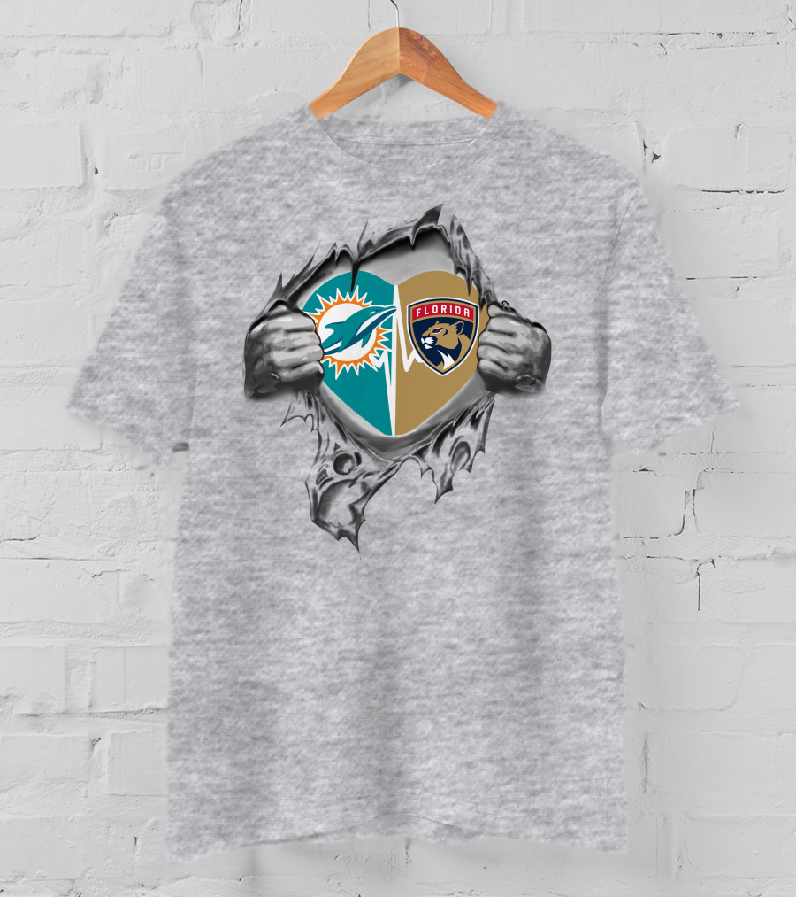 Dolphins And Florida Panthers Heart Design 27 Connection T-Shirt