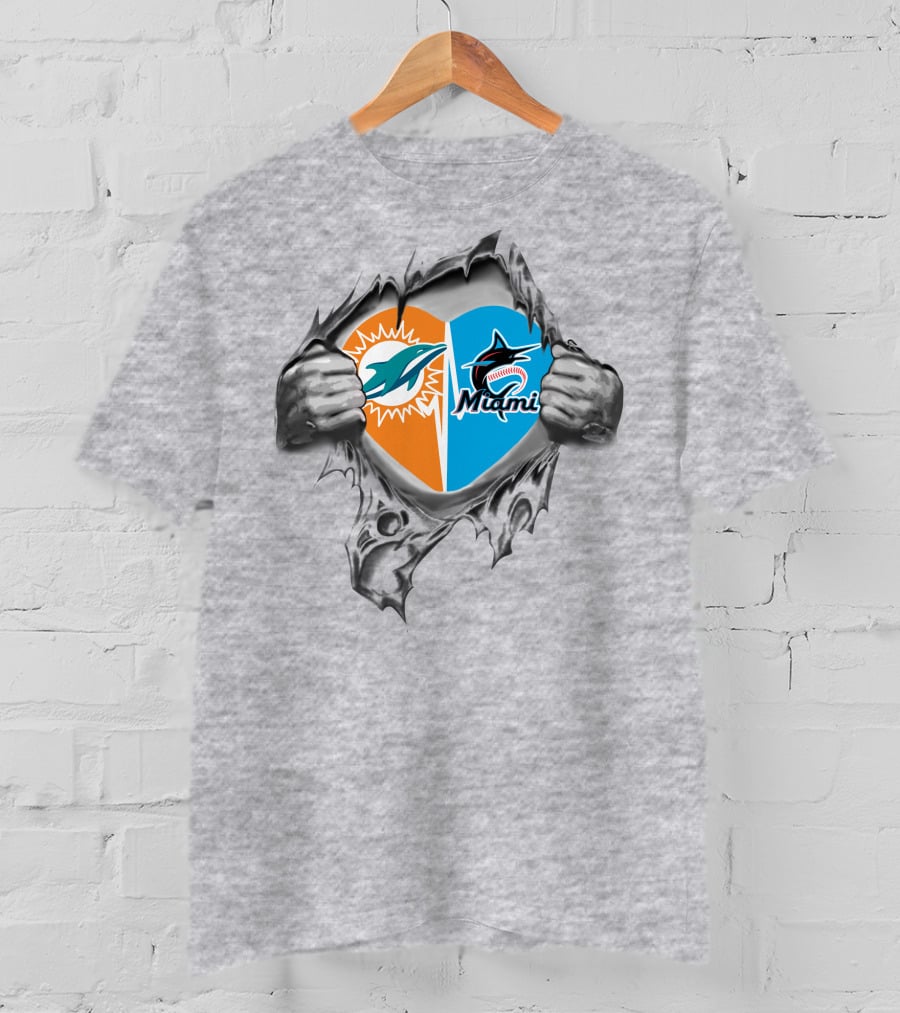 Dolphins Miami Marlins Heart T-Shirt