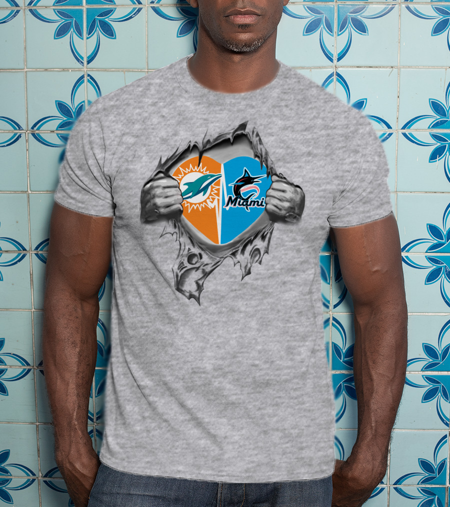 Dolphins Miami Marlins Heart T-Shirt