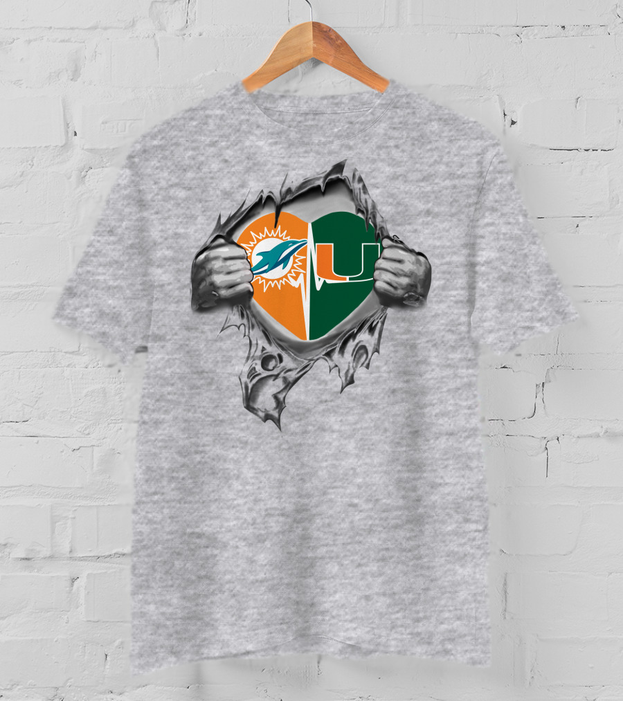 Miami Dolphins Heart Miami Hurricanes It's In My Heart T-Shirt