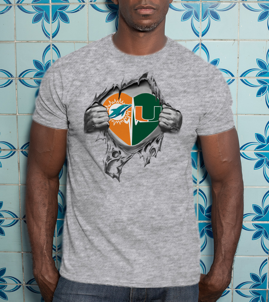 Miami Dolphins Heart Miami Hurricanes It's In My Heart T-Shirt