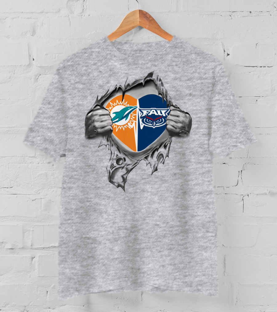 Miami Dolphins And Florida Atlantic Owls United In My Heart T-Shirt