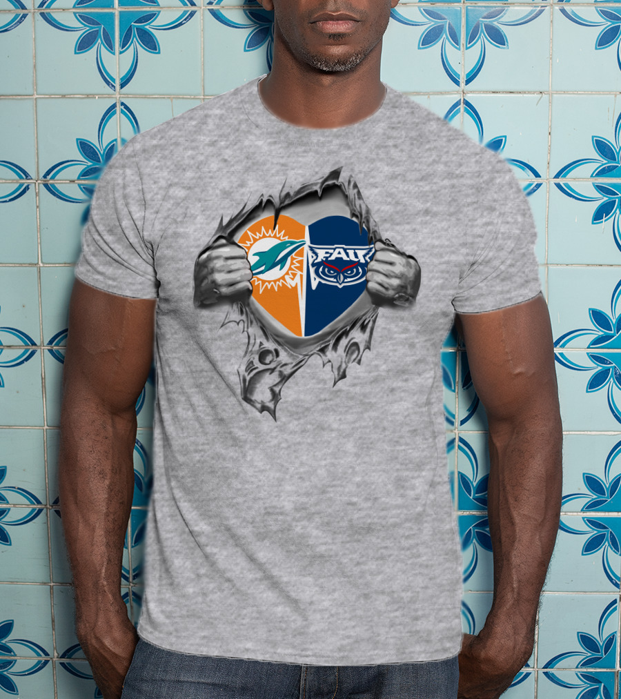 Miami Dolphins And Florida Atlantic Owls United In My Heart T-Shirt