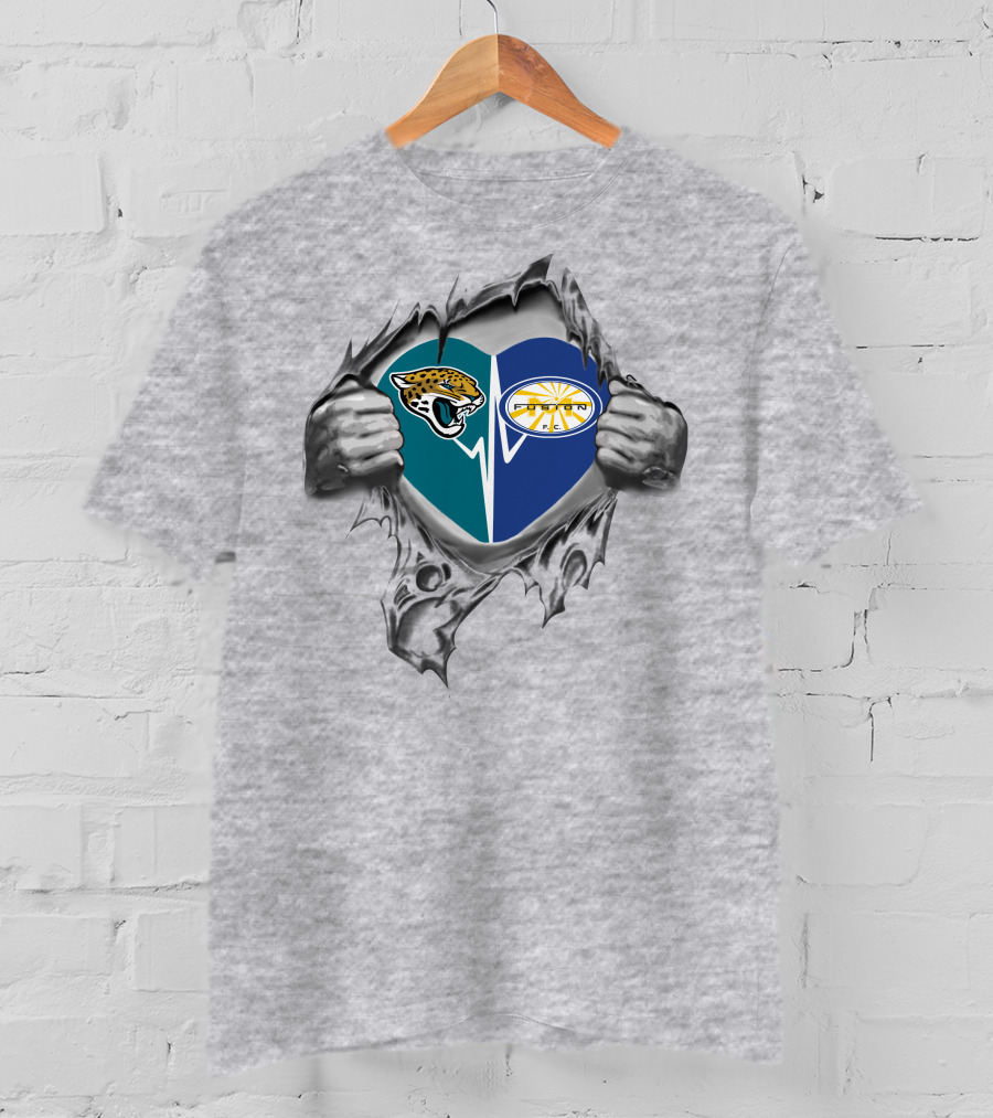 Jacksonville Jaguars And Miami Fusion Heart Design 39 Jaguars It's In My Heart T-Shirt
