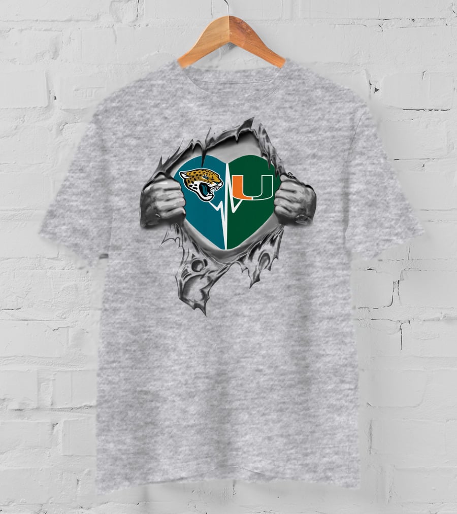 Jacksonville Jaguars Miami Hurricanes Heart T-Shirt