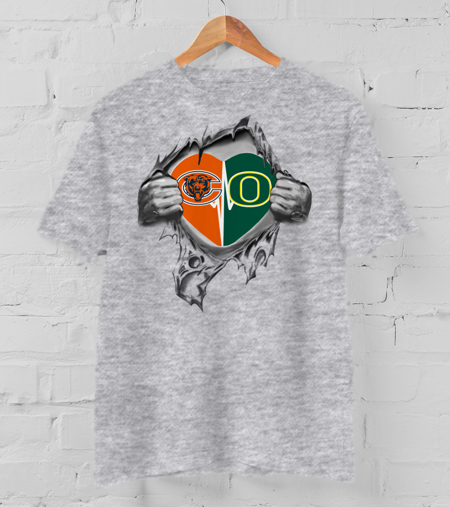 Oregon Ducks Chicago Bears Heart T-Shirt