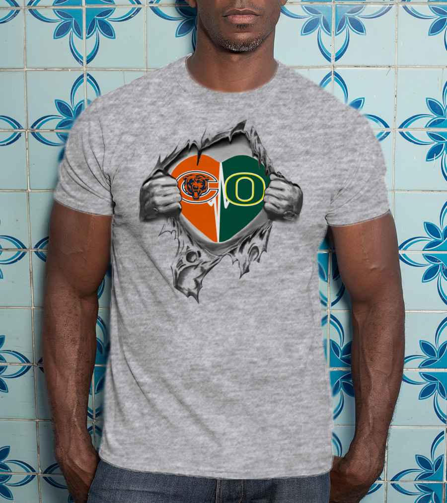 Oregon Ducks Chicago Bears Heart T-Shirt