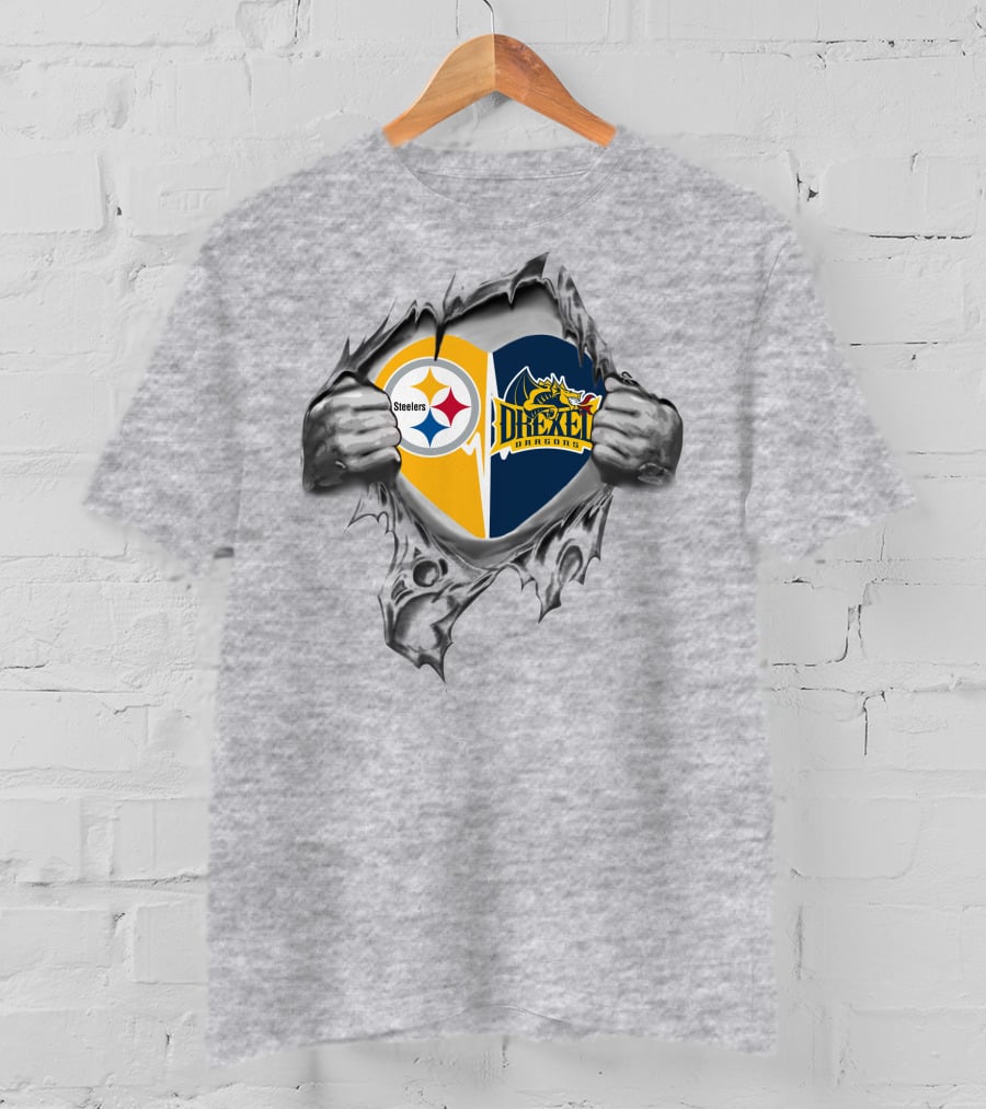 Steelers Drexel Dragons Heart Rip T-Shirt