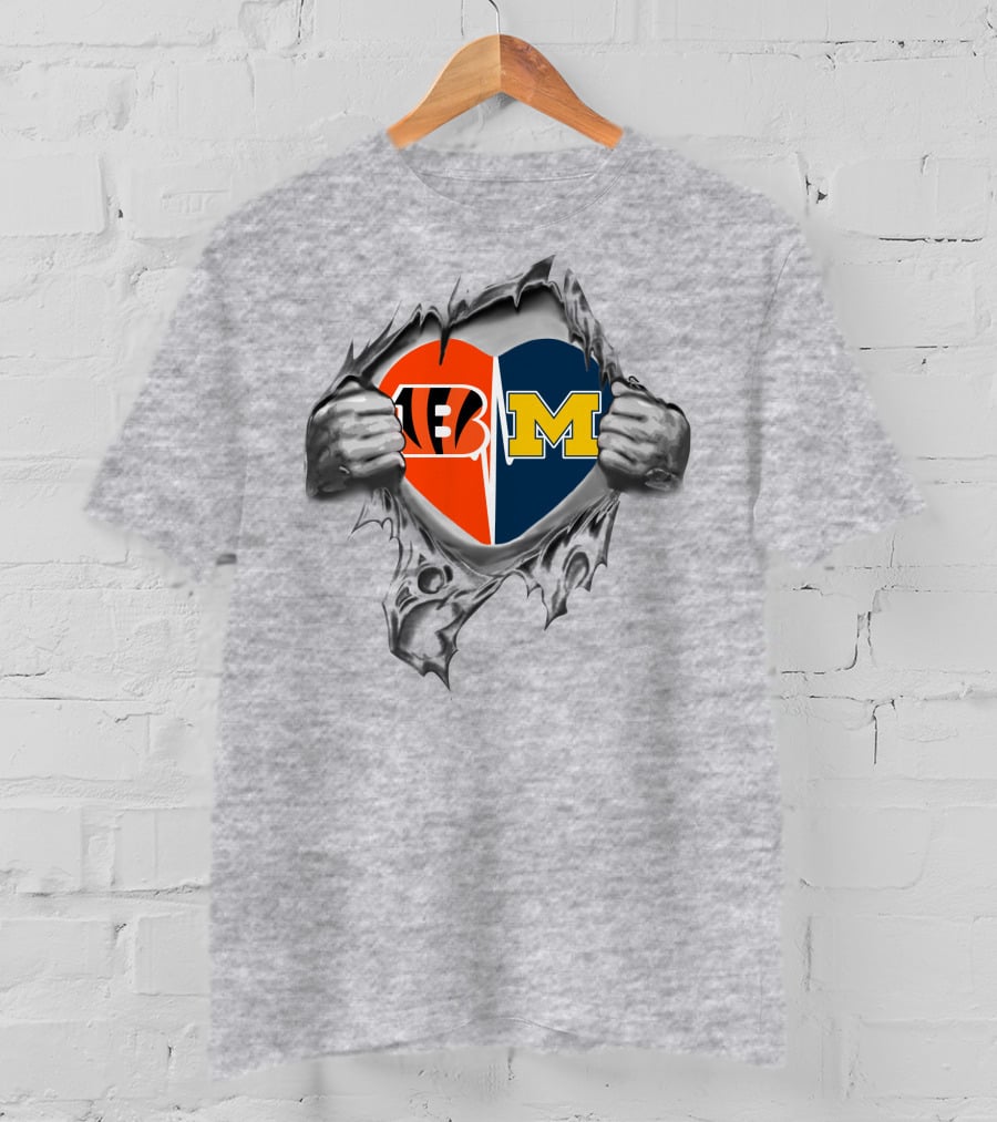 Bengals Michigan Wolverines Heart Inside Dual Loyalty Passion T-Shirt