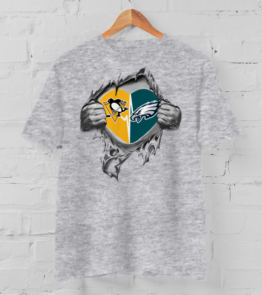 Eagles Penguins Heart Logos Split T-Shirt