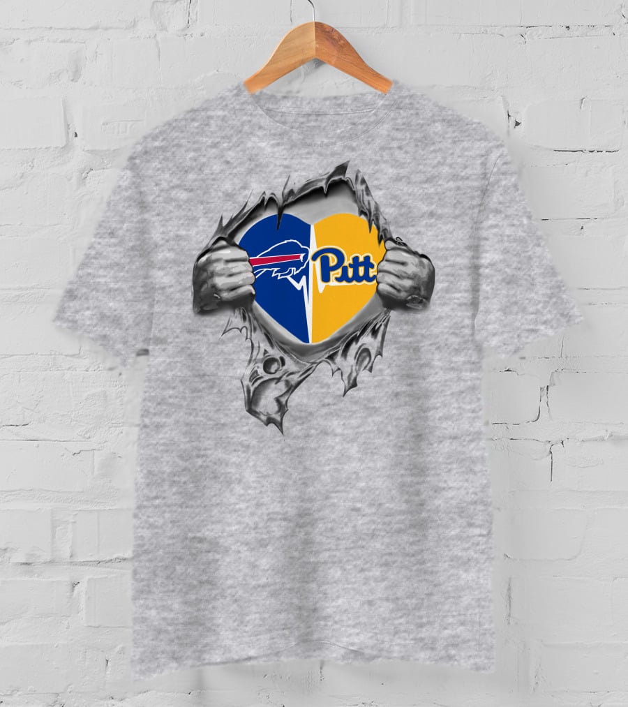 Bills And Pittsburgh Panthers Heart Logo Tear T-Shirt