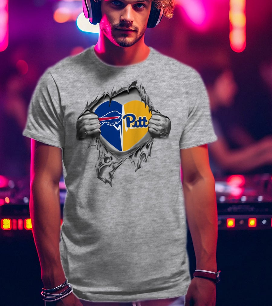 Bills And Pittsburgh Panthers Heart Logo Tear T-Shirt