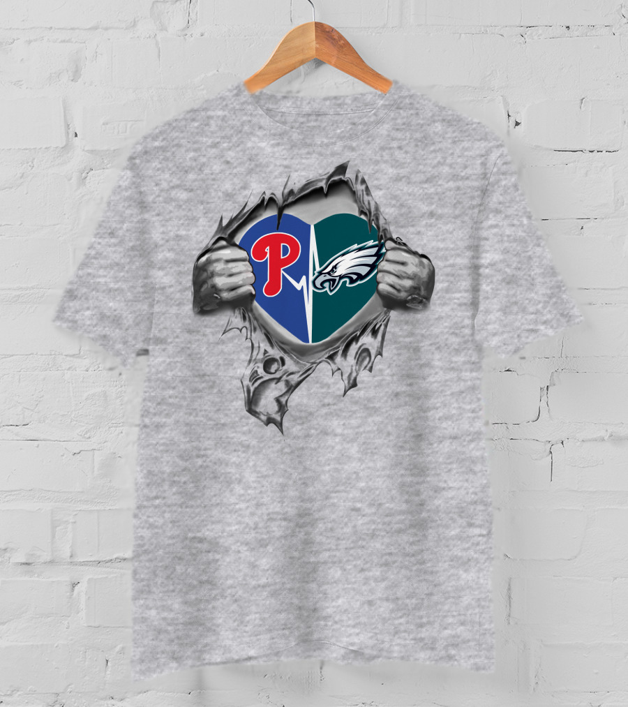 Philadelphia Eagles Phillies Heartbeat T-Shirt