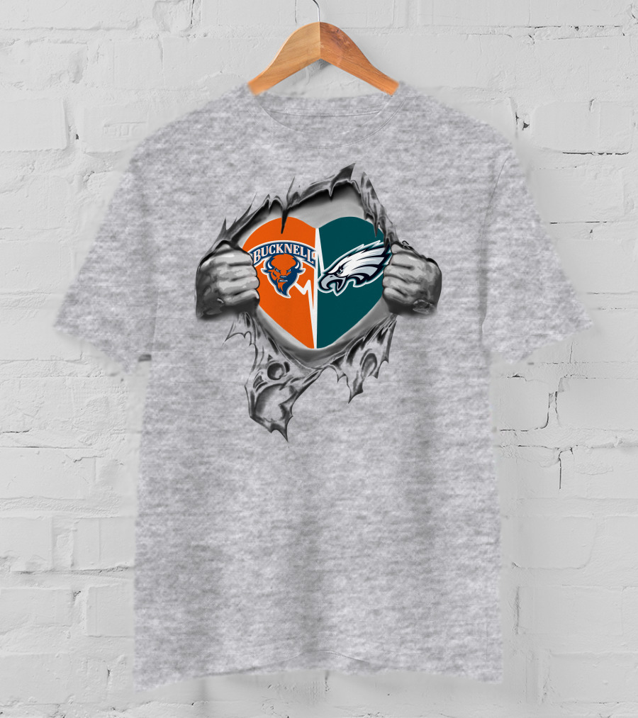 Eagles Bucknell Bison Heart Logo Rip T-Shirt