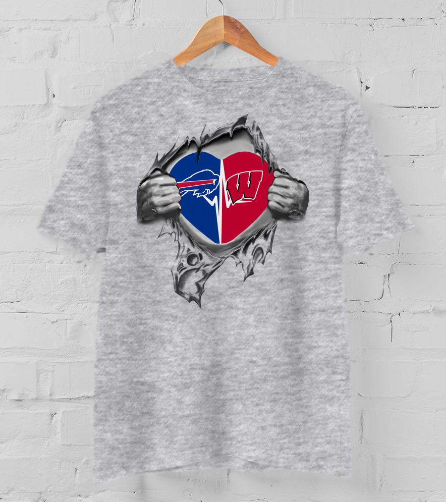 Buffalo Bills Wisconsin Badgers Split Heart T-Shirt