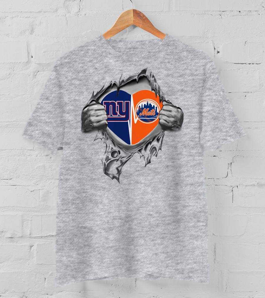 Ny Giants And Mets Heart Rip T-Shirt