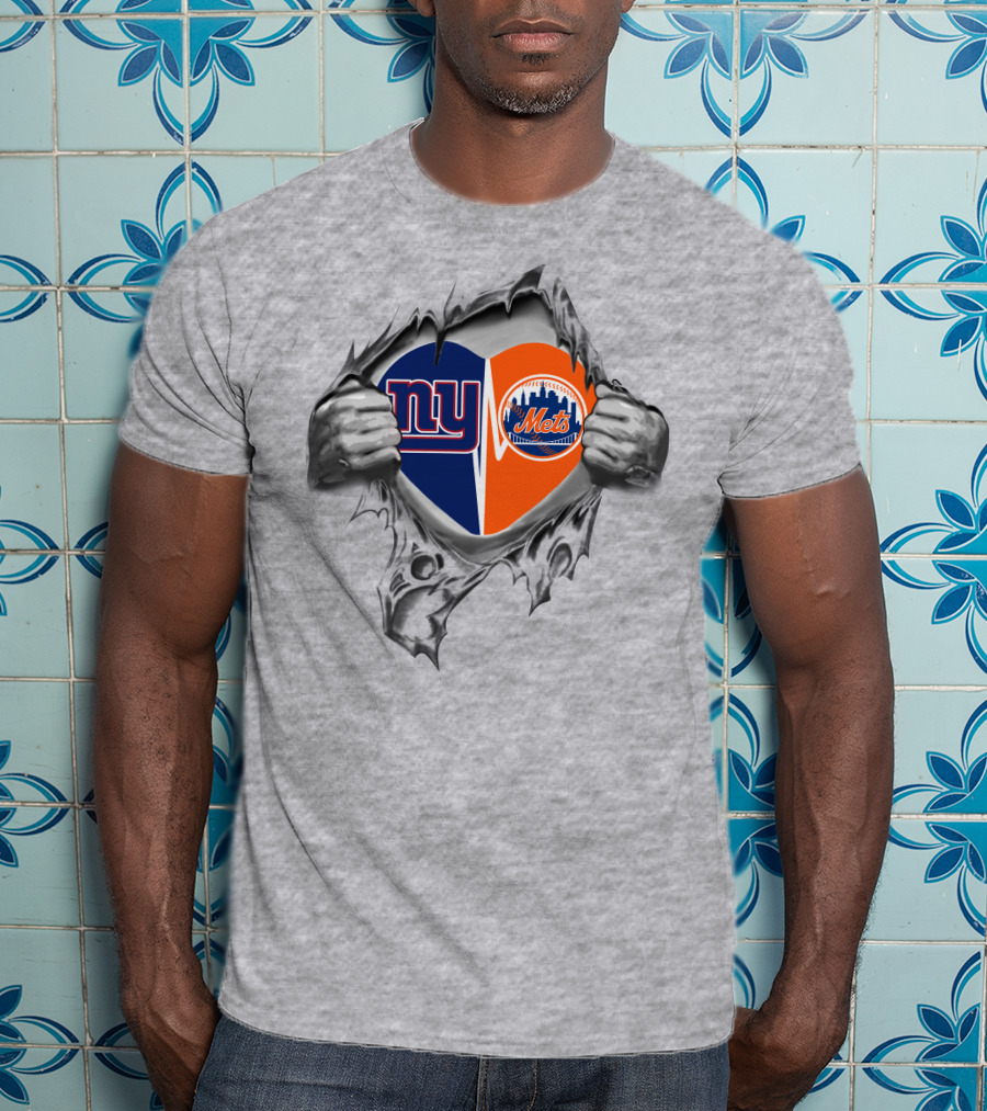 Ny Giants And Mets Heart Rip T-Shirt
