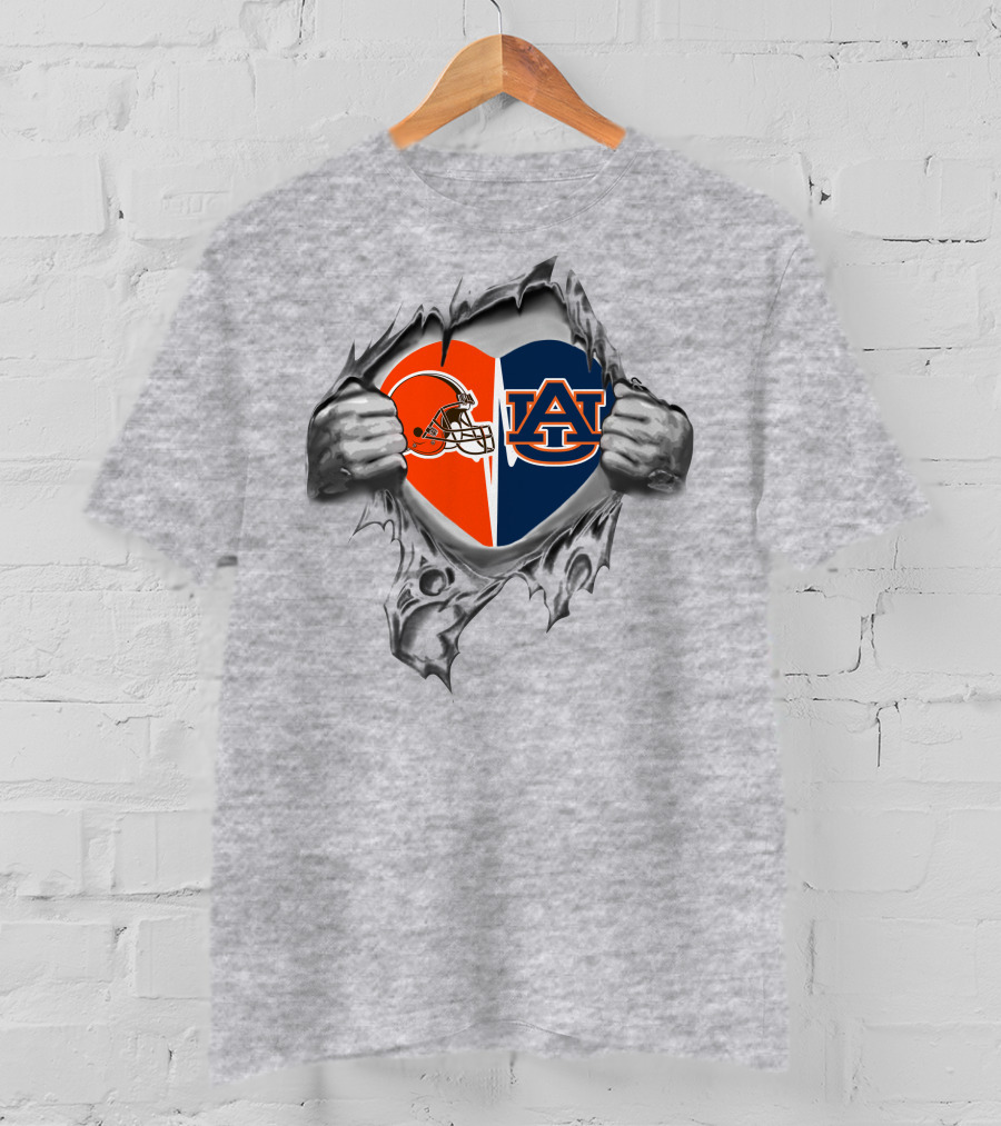 Browns Auburn Tigers Heart Peel Logo Combination T-Shirt