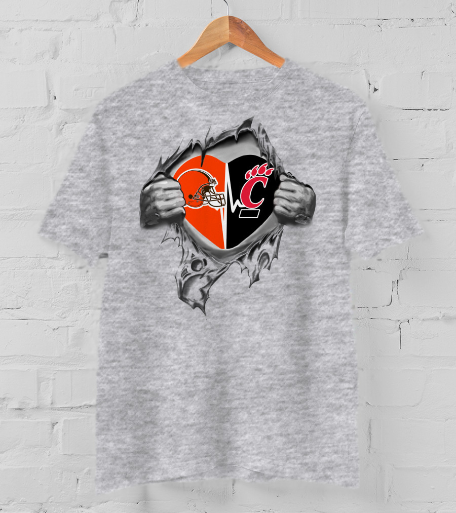Cleveland Browns Cincinnati Bearcats Heartbeat Passion T-Shirt