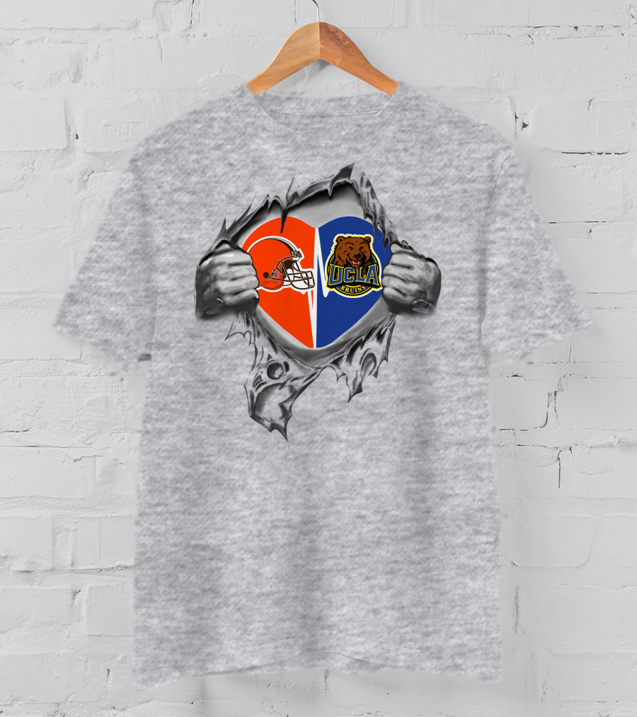 Browns Ucla Bruins Heart Logo Split Football Bear Claw Tear T-Shirt