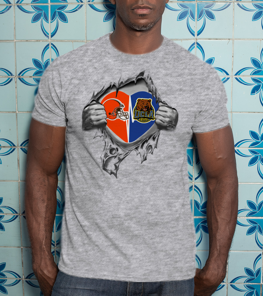 Browns Ucla Bruins Heart Logo Split Football Bear Claw Tear T-Shirt
