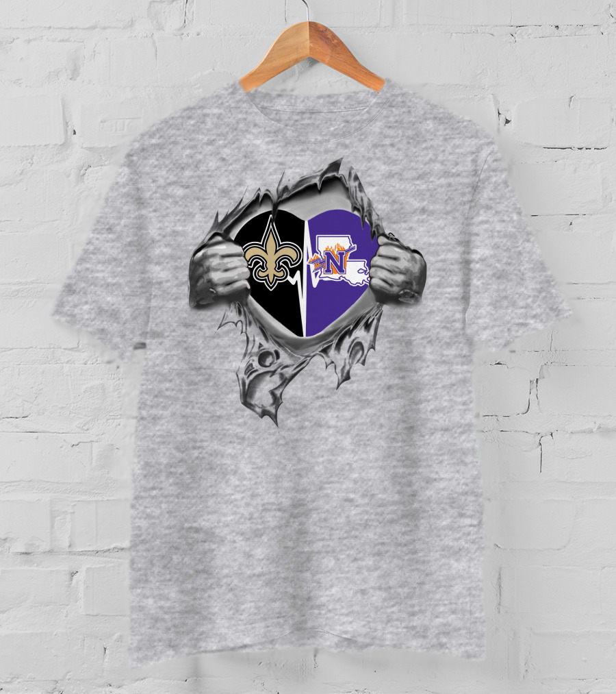 New Orleans Saints Northwestern State Demons Heart T-Shirt