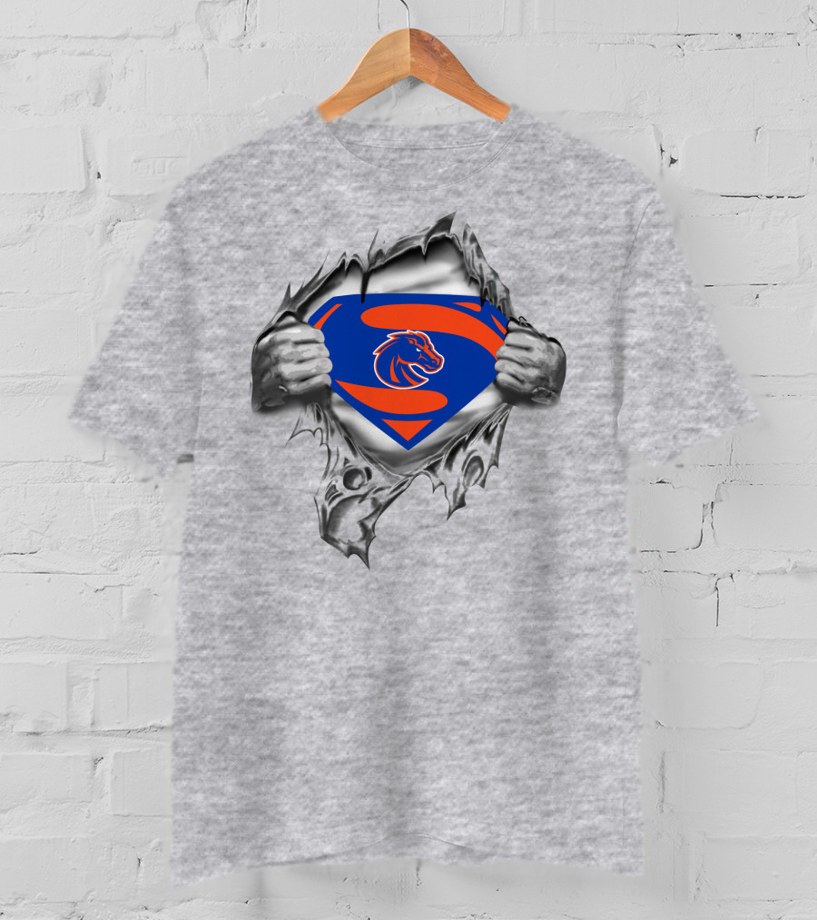 Boise State Broncos Superman Logo In Chest Rip T-Shirt