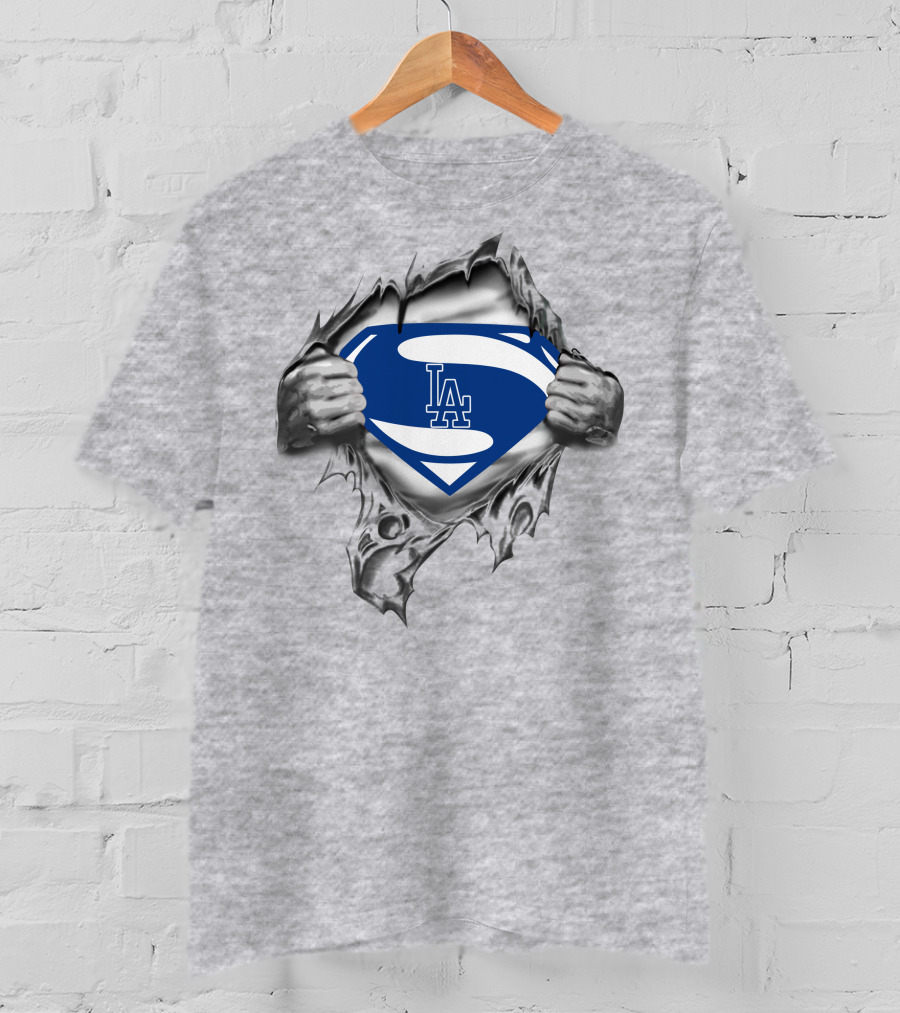 Superman Los Angeles Dodgers La Logo Breaking Through T-Shirt