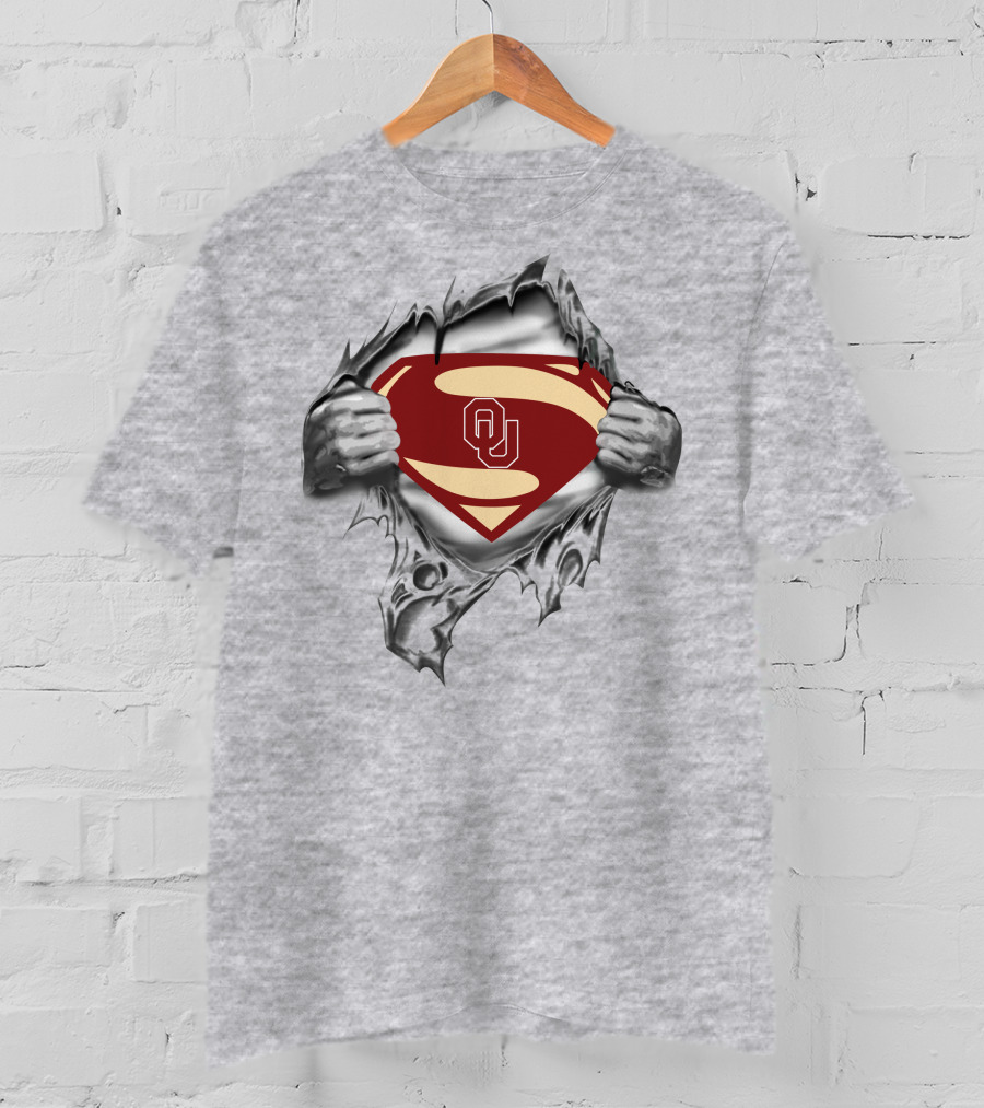 Oklahoma Sooners 308 Superman Logo Emblem Tear-Through T-Shirt
